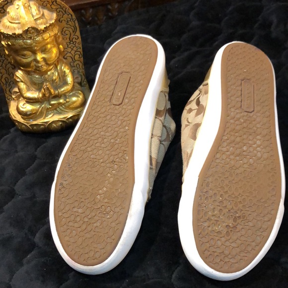 Coach Britt classic brown and tan with gold detail Velcro sneakers size 8 1/2 - Picture 9 of 14